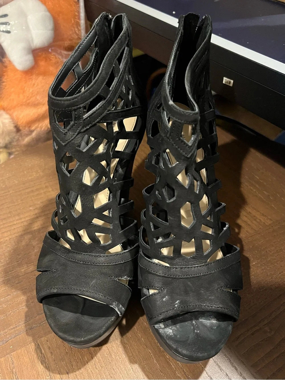 Gianni Bini Black Cage Platform Wedge Sandals Heels Size 9M